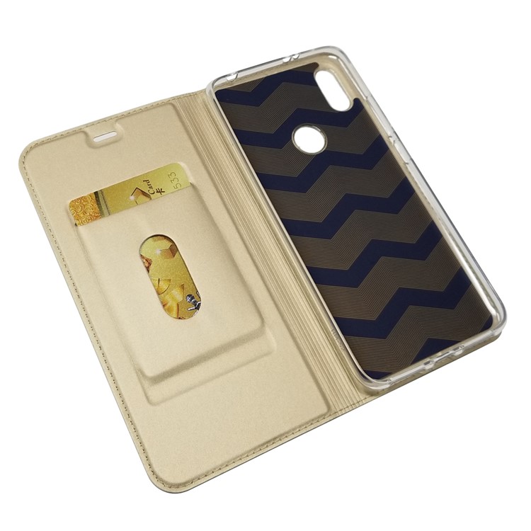 Auto-absorbed Stand Card Holder Leather Phone Shell for Xiaomi Redmi S2 / Y2 - Gold-5