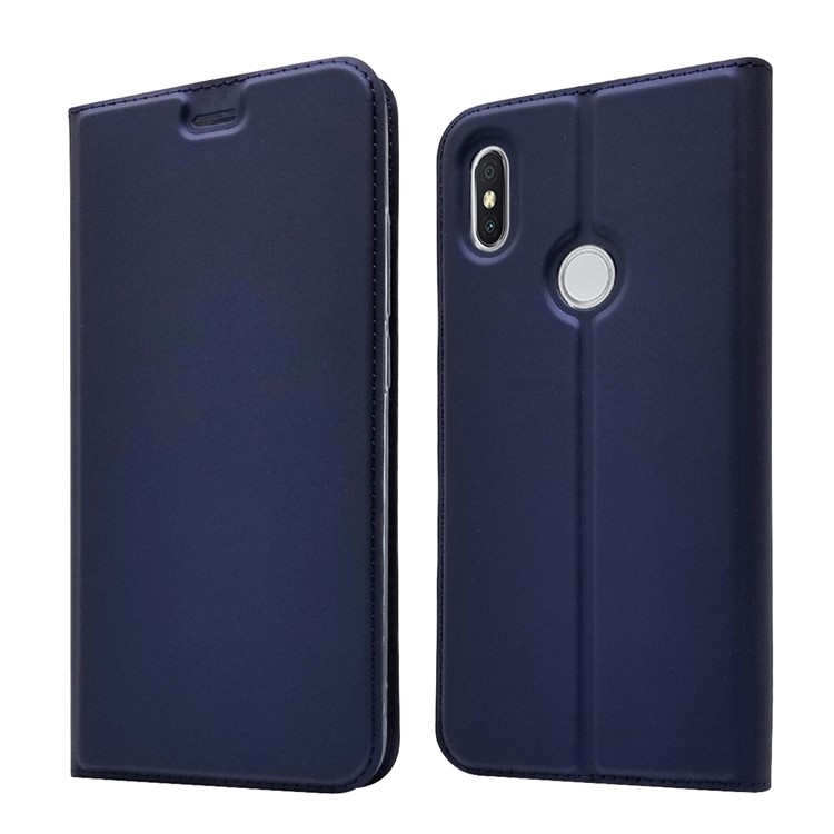 Auto-absorbed Stand Card Holder Leather Case Cover for Xiaomi Redmi S2 / Y2 - Dark Blue-2