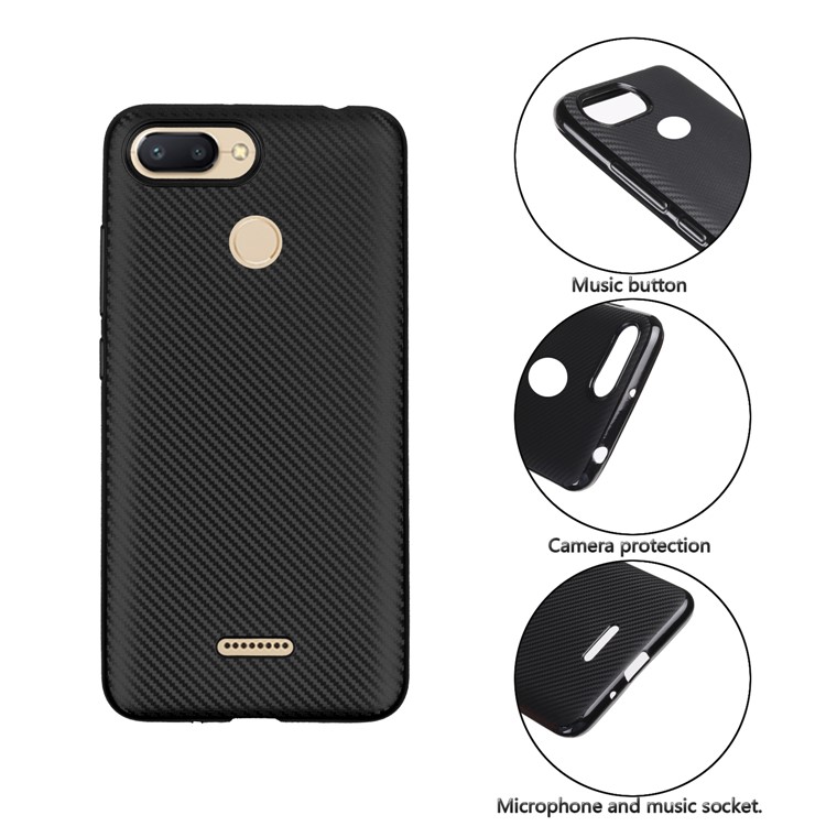 Carbon Fiber Texture TPU Mobile Phone Case for Xiaomi Redmi 6 (Dual Camera: 12MP+5MP) - Black-5