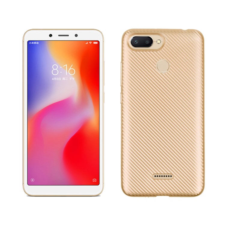 Carbon Fiber Texture TPU Back Case Protector for Xiaomi Redmi 6 (Dual Camera: 12MP+5MP) - Gold-1