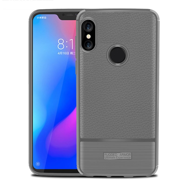 Litchi Texture Brushed TPU Case Shell for Xiaomi Mi A2 Lite / Redmi 6 Pro - Grey-1