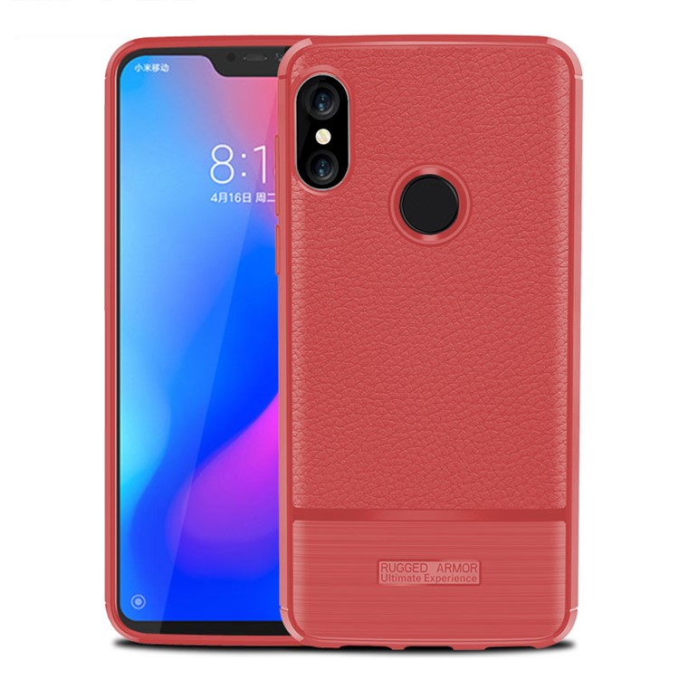 Litchi Texture Brushed TPU Mobile Phone Case for Xiaomi Mi A2 Lite / Redmi 6 Pro - Red-1