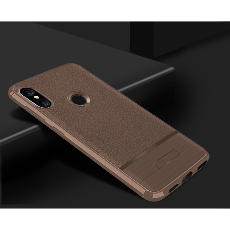 Litchi Texture Brushed TPU Case Accessory for Xiaomi Mi A2 Lite / Redmi 6 Pro - Brown-2