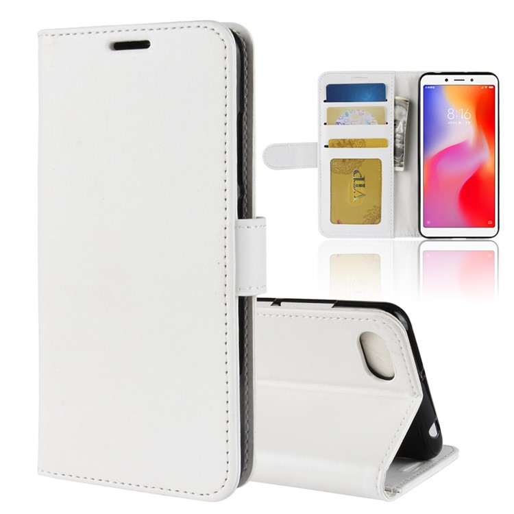 Crazy Horse Magnetic Stand Wallet Leather Mobile Phone Cover for Xiaomi Redmi 6A - White-1