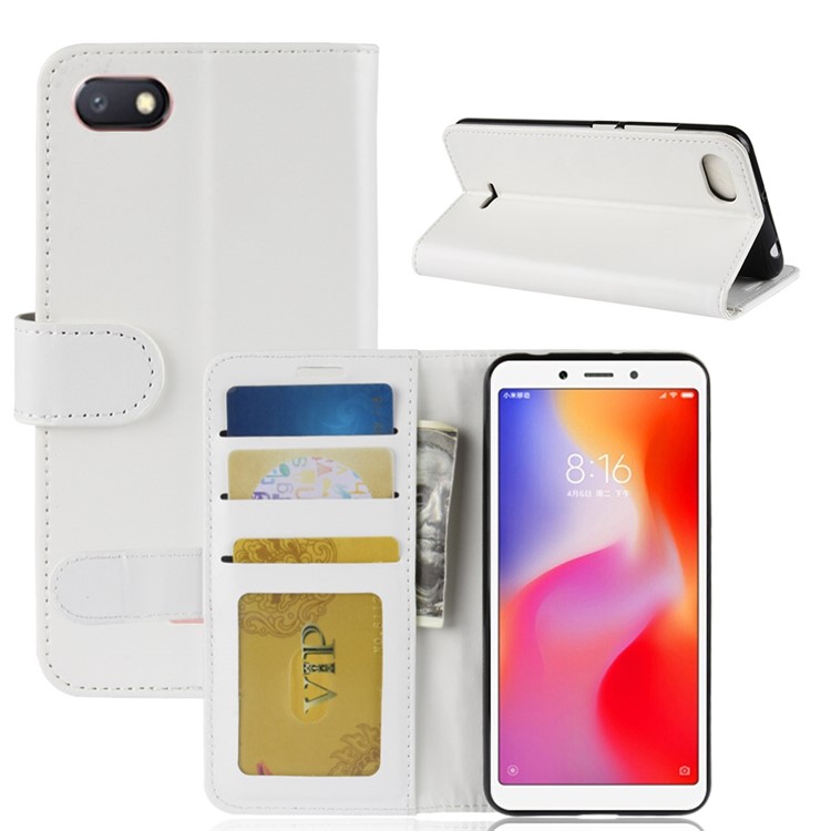 Crazy Horse Magnetic Stand Wallet Leather Mobile Phone Cover for Xiaomi Redmi 6A - White-9