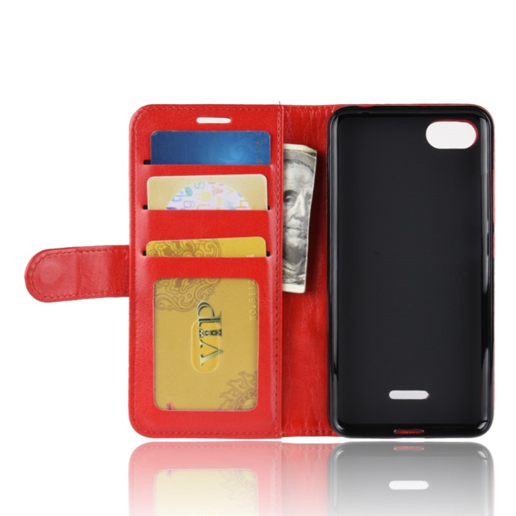 Crazy Horse Magnetic Stand Wallet Leather Mobile Phone Shell for Xiaomi Redmi 6A - Red-4