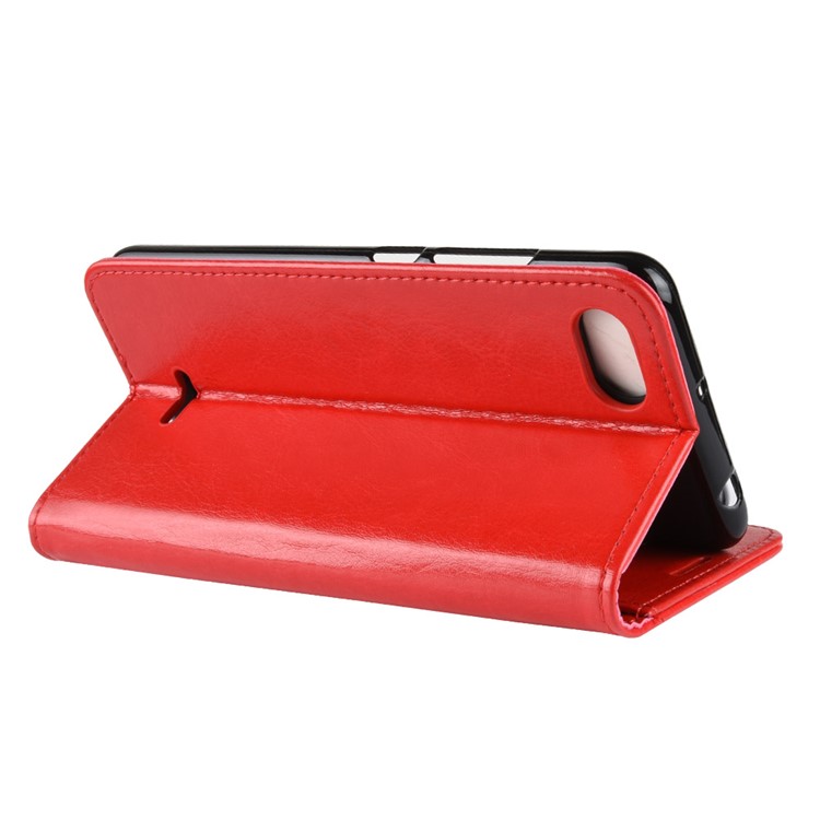 Crazy Horse Magnetic Bracket Wallet Mini Redmi 6a Genuine Phone Case - Rojo