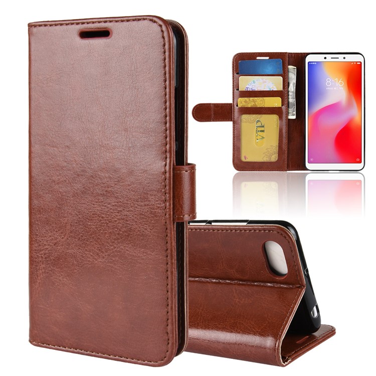 Crazy Horse Magnetic Stand Wallet Leather Cell Phone Cover for Xiaomi Redmi 6A - Brown-1