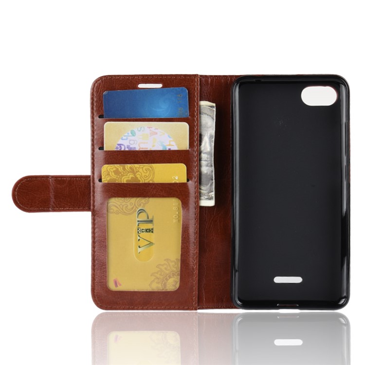 Crazy Horse Magnetic Stand Wallet Leather Cell Phone Cover for Xiaomi Redmi 6A - Brown-2
