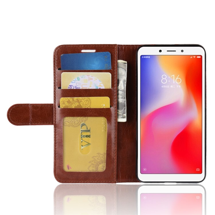 Crazy Horse Magnetic Stand Wallet Leather Cell Phone Cover for Xiaomi Redmi 6A - Brown-3