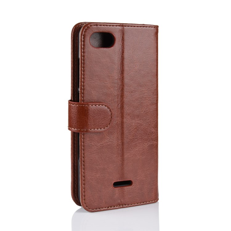 Crazy Horse Magnetic Stand Wallet Leather Cell Phone Cover for Xiaomi Redmi 6A - Brown-5