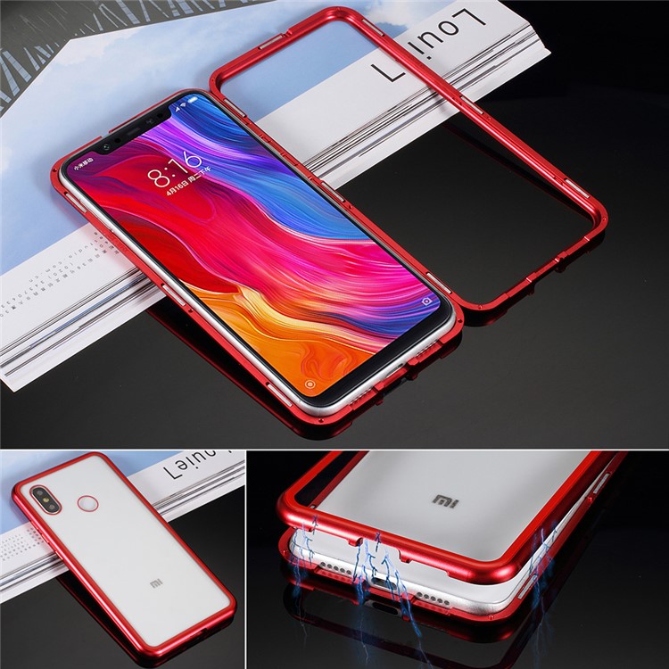 Detachable Magnetic Metal Frame + Tempered Glass Back Hard Case for Xiaomi Mi 8 (6.21-inch) - Red-1