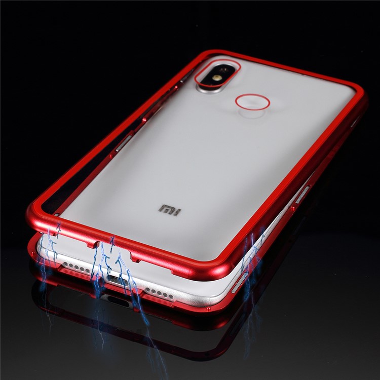 Detachable Magnetic Metal Frame + Tempered Glass Back Hard Case for Xiaomi Mi 8 (6.21-inch) - Red-4