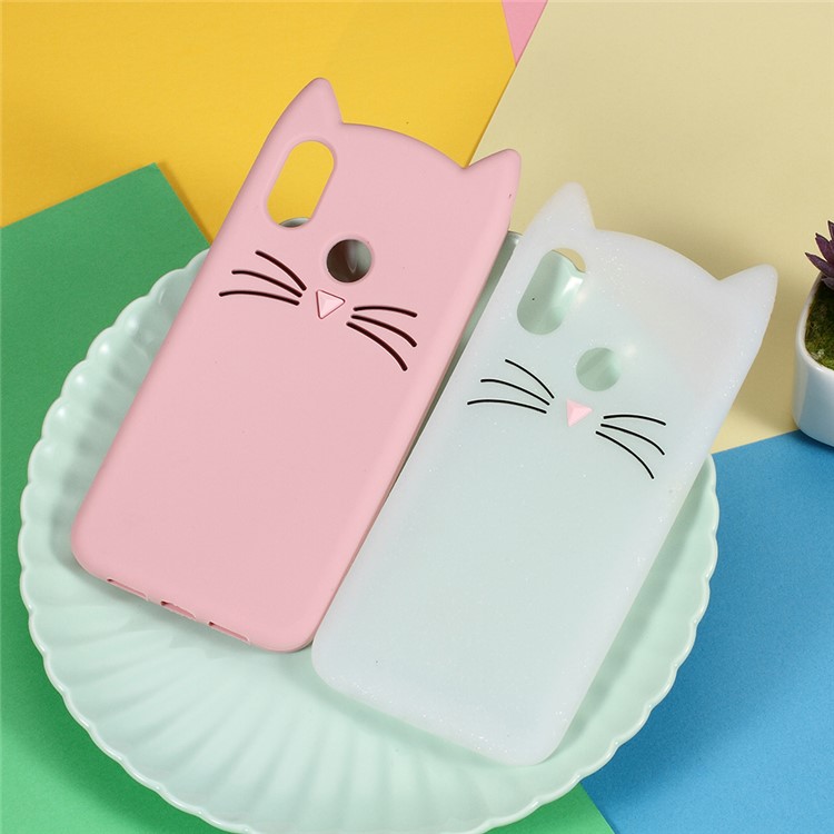 3D Mustache Cat Silicone Mobile Cover for Xiaomi Mi 8 (6.21-inch) - White-3