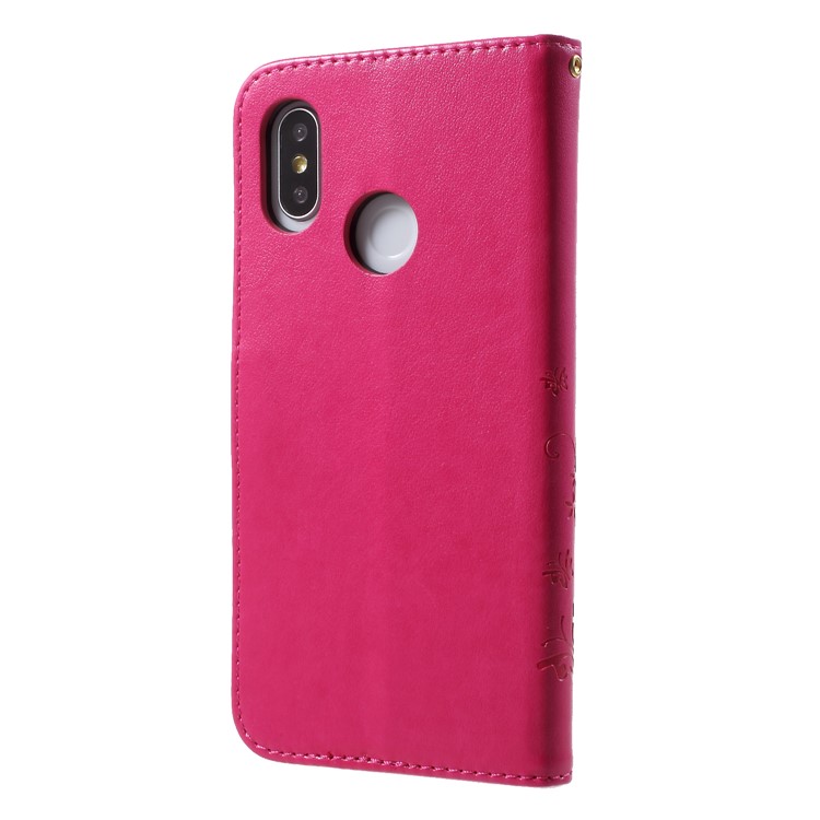 Imprinted Butterfly Flowers PU Leather Wallet Stand Case for Xiaomi Mi 8 (6.21-inch) - Rose-2