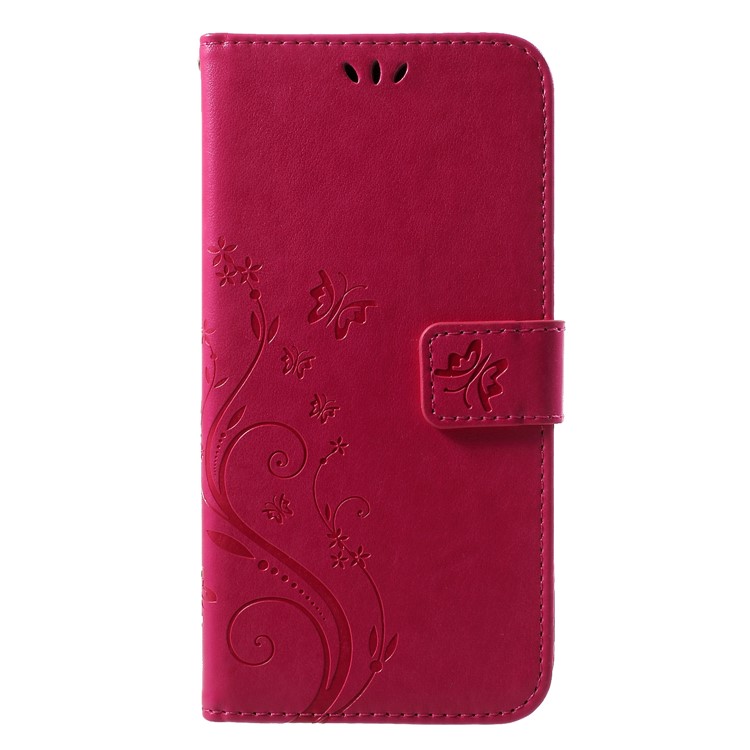 Imprinted Butterfly Flowers PU Leather Wallet Stand Case for Xiaomi Mi 8 (6.21-inch) - Rose-3