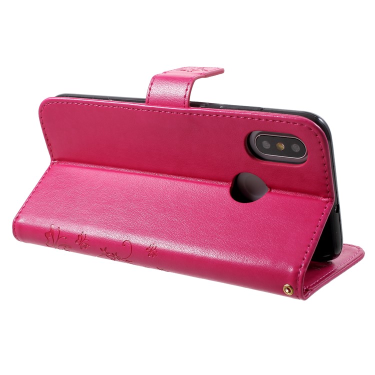 Imprinted Butterfly Flowers PU Leather Wallet Stand Case for Xiaomi Mi 8 (6.21-inch) - Rose-5