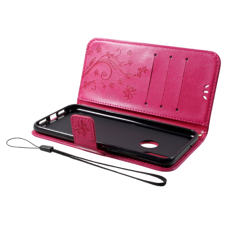 Imprinted Butterfly Flowers PU Leather Wallet Stand Case for Xiaomi Mi 8 (6.21-inch) - Rose-6