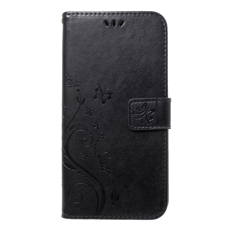 Imprinted Butterfly Flowers PU Leather Wallet Casing with Stand for Xiaomi Mi 8 (6.21-inch) - Black-1