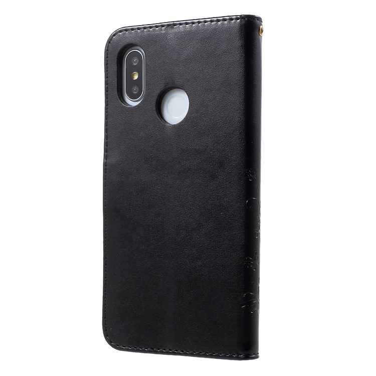 Imprinted Butterfly Flowers PU Leather Wallet Casing with Stand for Xiaomi Mi 8 (6.21-inch) - Black-2