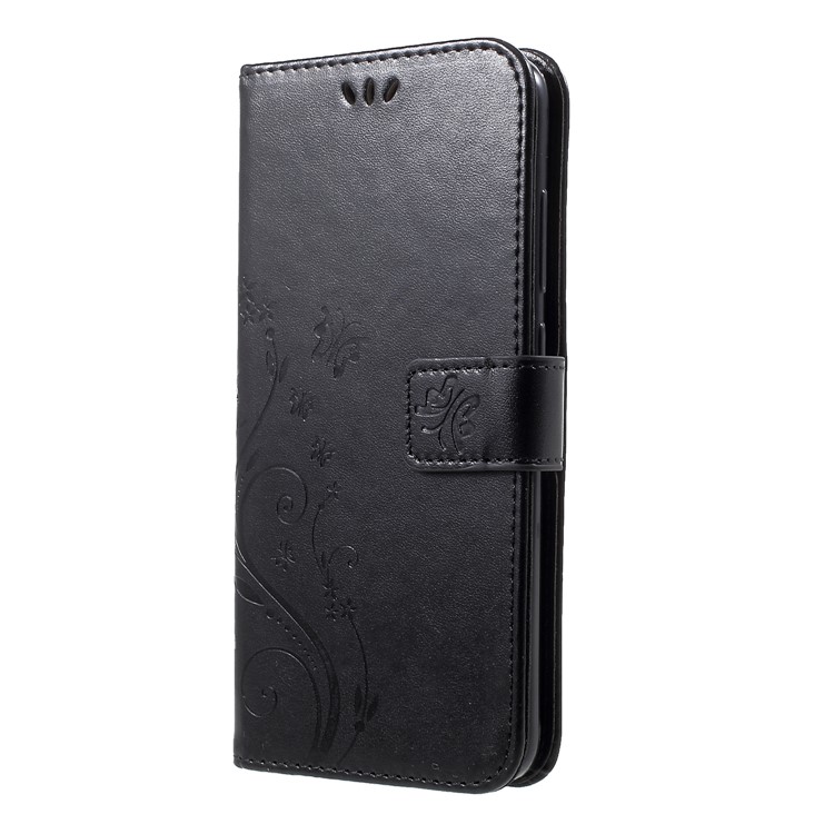 Imprinted Butterfly Flowers PU Leather Wallet Casing with Stand for Xiaomi Mi 8 (6.21-inch) - Black-3