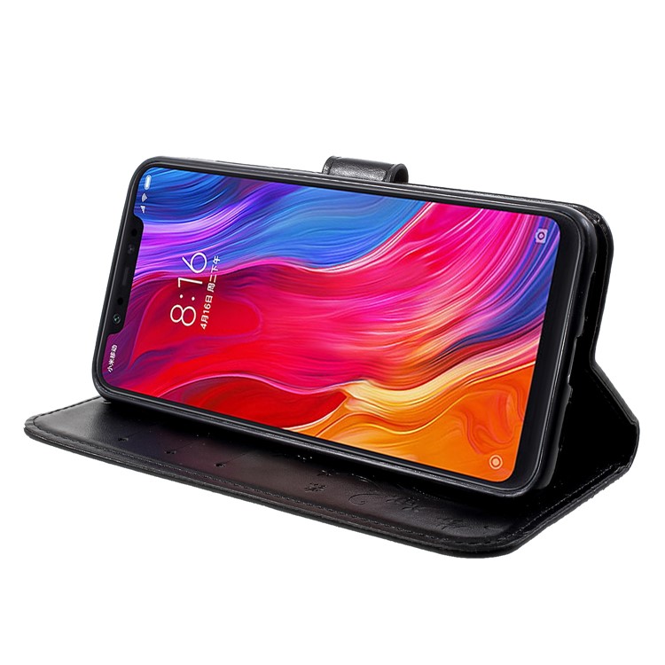 Imprinted Butterfly Flowers PU Leather Wallet Casing with Stand for Xiaomi Mi 8 (6.21-inch) - Black-4