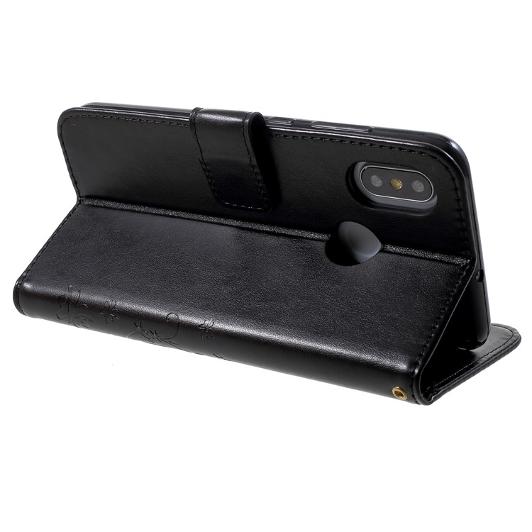 Imprinted Butterfly Flowers PU Leather Wallet Casing with Stand for Xiaomi Mi 8 (6.21-inch) - Black-5