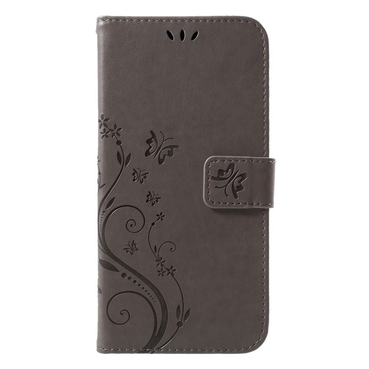 Imprinted Butterfly Flowers PU Leather Wallet Stand Protection Cover Case for Xiaomi Mi 8 (6.21-inch) - Grey-1