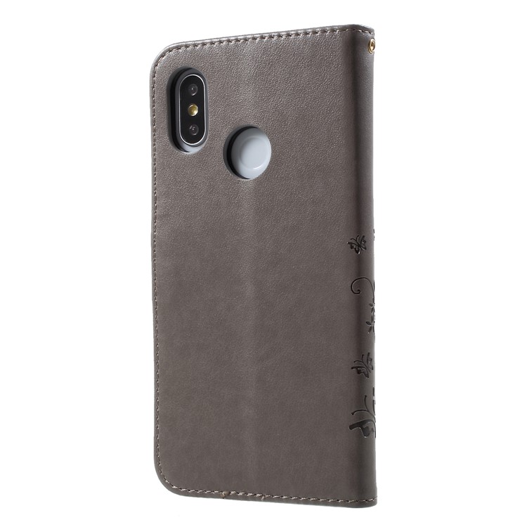 Imprinted Butterfly Flowers PU Leather Wallet Stand Protection Cover Case for Xiaomi Mi 8 (6.21-inch) - Grey-2