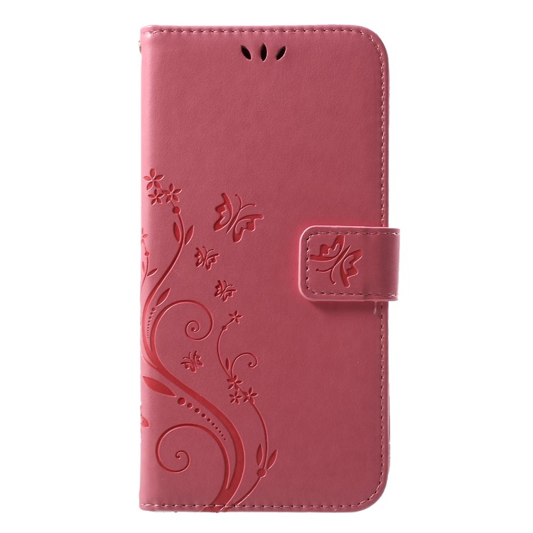 Imprinted Butterfly Flowers PU Leather Wallet Stand Flip Cover for Xiaomi Mi 8 (6.21-inch) - Pink-1