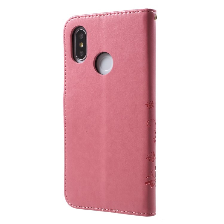 Imprinted Butterfly Flowers PU Leather Wallet Stand Flip Cover for Xiaomi Mi 8 (6.21-inch) - Pink-2