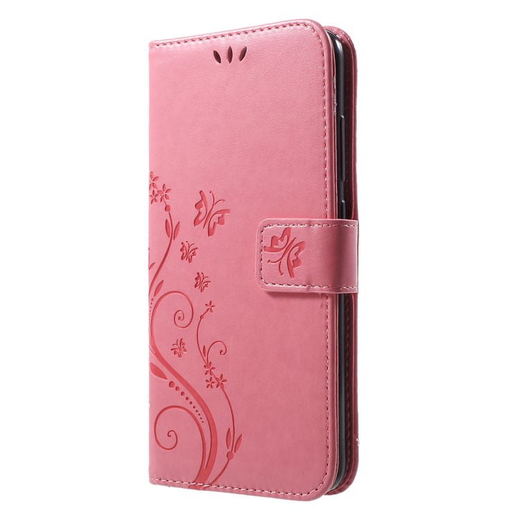 Imprinted Butterfly Flowers PU Leather Wallet Stand Flip Cover for Xiaomi Mi 8 (6.21-inch) - Pink-3