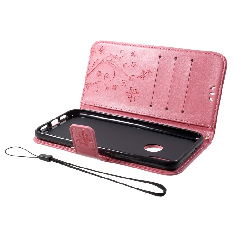 Imprinted Butterfly Flowers PU Leather Wallet Stand Flip Cover for Xiaomi Mi 8 (6.21-inch) - Pink-6