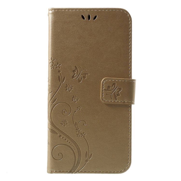 Imprinted Butterfly Flowers PU Leather Wallet Stand Flip Phone Shell for Xiaomi Mi 8 (6.21-inch) - Gold-1