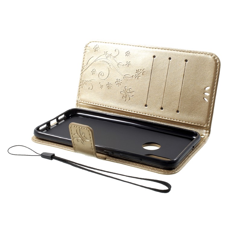 Imprinted Butterfly Flowers PU Leather Wallet Stand Flip Phone Shell for Xiaomi Mi 8 (6.21-inch) - Gold-6