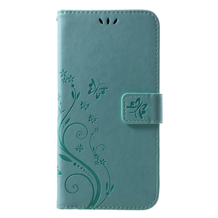 Imprinted Butterfly Flowers PU Leather Wallet Stand Casing with Card Holders for Xiaomi Mi 8 (6.21-inch) - Cyan-1