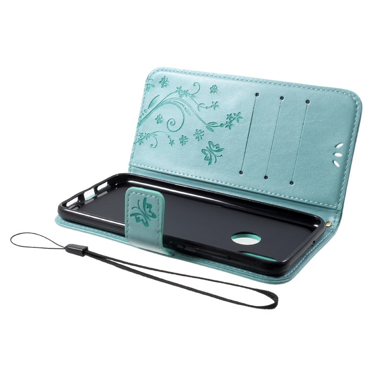 Imprinted Butterfly Flowers PU Leather Wallet Stand Casing with Card Holders for Xiaomi Mi 8 (6.21-inch) - Cyan-6