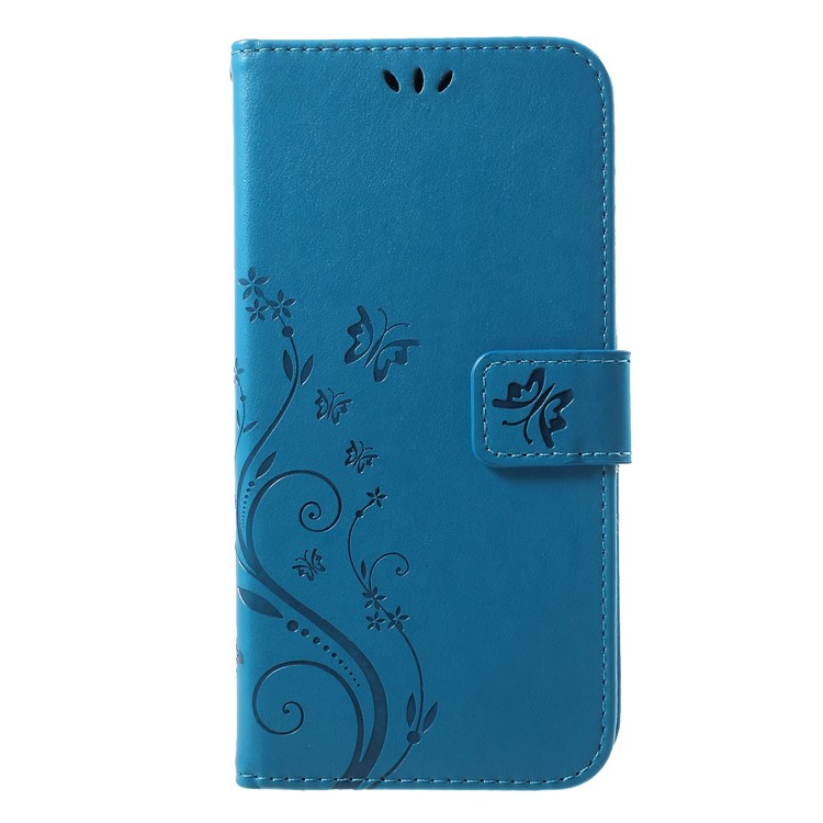 Imprinted Butterfly Flowers PU Leather Wallet Stand Case Cover for Xiaomi Mi 8 (6.21-inch) - Blue-1