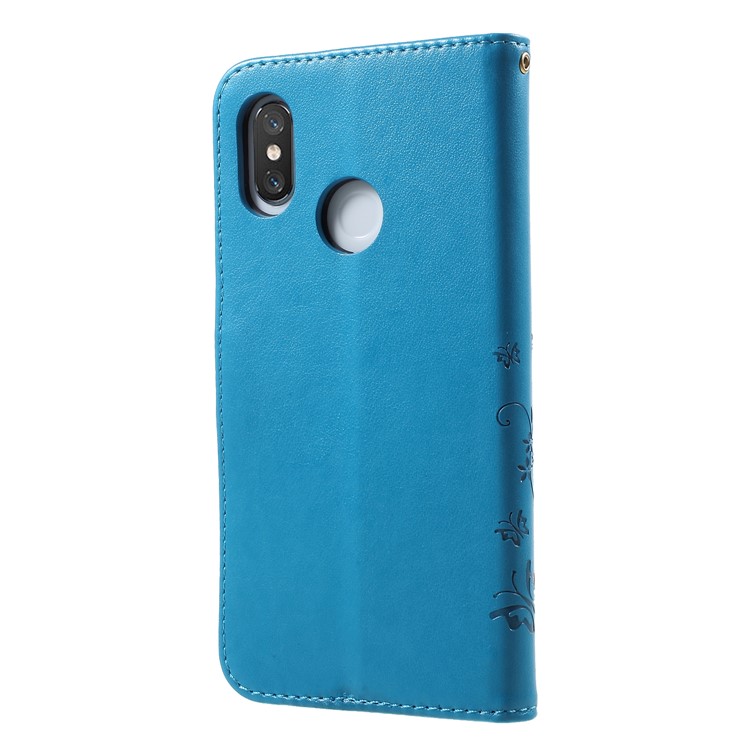 Imprinted Butterfly Flowers PU Leather Wallet Stand Case Cover for Xiaomi Mi 8 (6.21-inch) - Blue-2