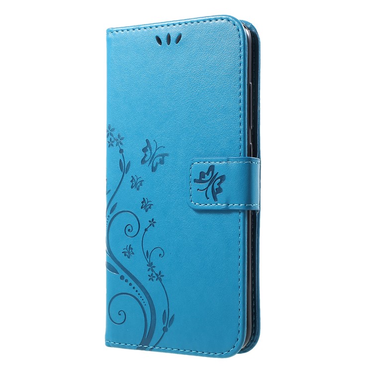 Imprinted Butterfly Flowers PU Leather Wallet Stand Case Cover for Xiaomi Mi 8 (6.21-inch) - Blue-3
