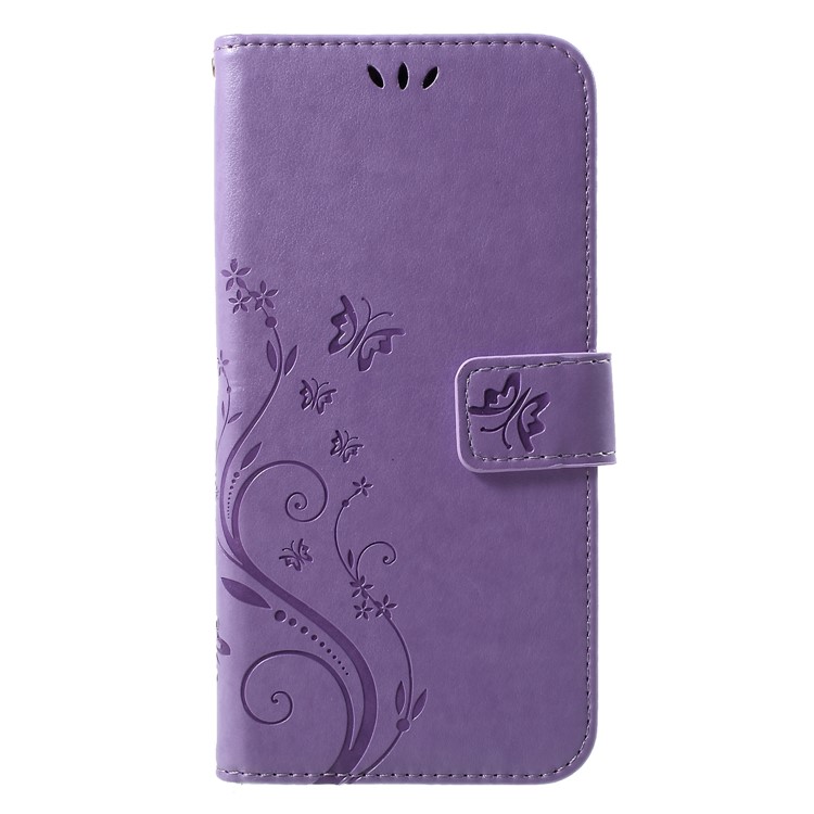 For Xiaomi Mi 8 (6.21-inch) Imprinted Butterfly Flowers PU Leather Wallet Stand Phone Folio Case - Light Purple-1