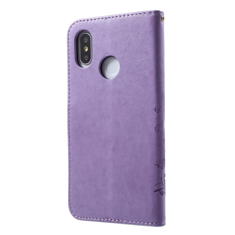 For Xiaomi Mi 8 (6.21-inch) Imprinted Butterfly Flowers PU Leather Wallet Stand Phone Folio Case - Light Purple-2
