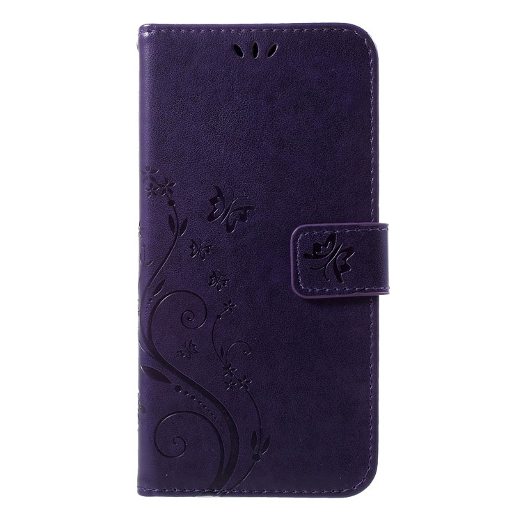 For Xiaomi Mi 8 (6.21-inch) Imprinted Butterfly Flowers PU Leather Wallet Flip Case - Dark Purple-1