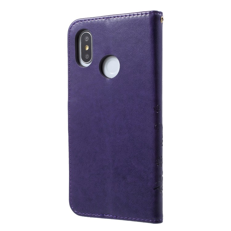 For Xiaomi Mi 8 (6.21-inch) Imprinted Butterfly Flowers PU Leather Wallet Flip Case - Dark Purple-3