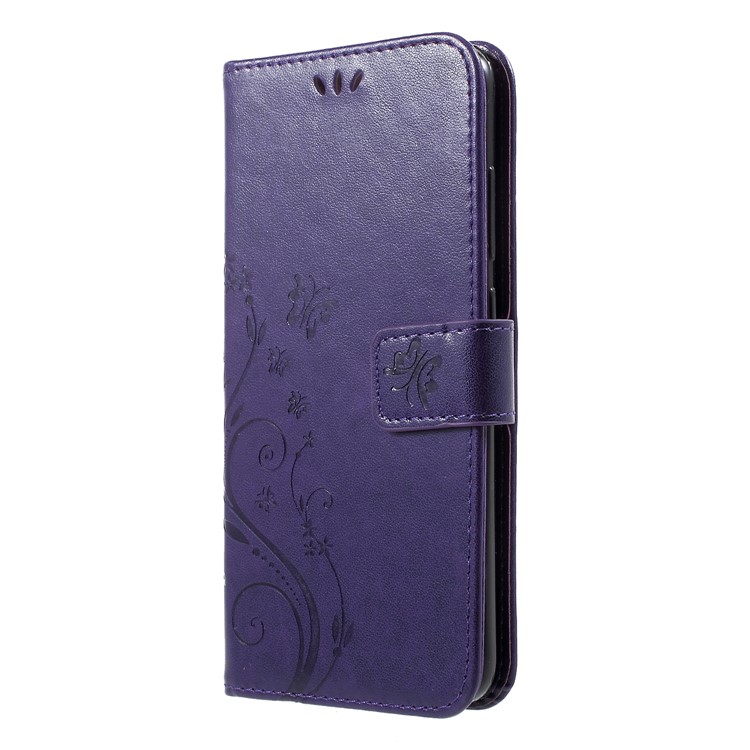 For Xiaomi Mi 8 (6.21-inch) Imprinted Butterfly Flowers PU Leather Wallet Flip Case - Dark Purple-4