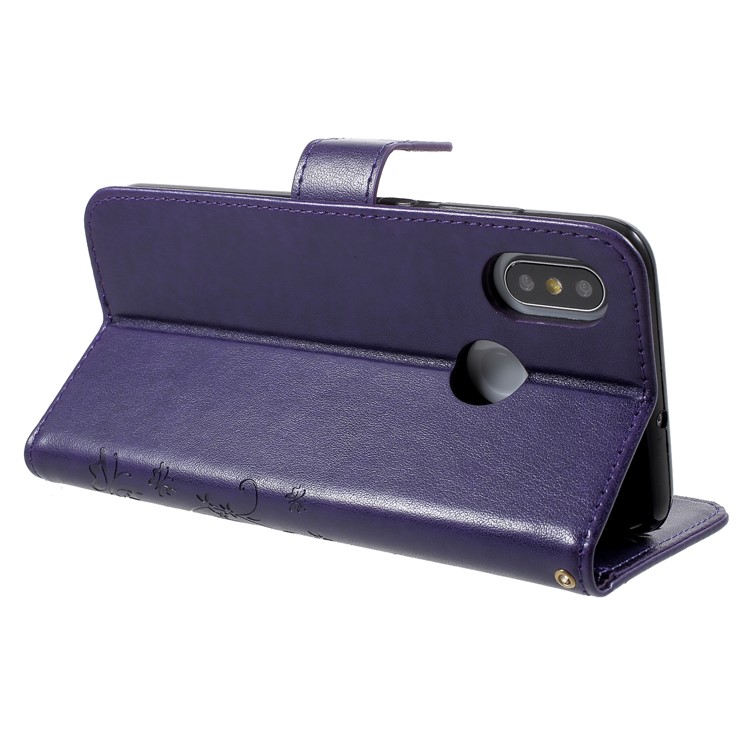 For Xiaomi Mi 8 (6.21-inch) Imprinted Butterfly Flowers PU Leather Wallet Flip Case - Dark Purple-6