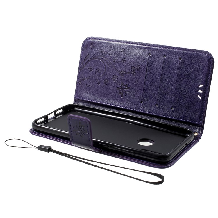 For Xiaomi Mi 8 (6.21-inch) Imprinted Butterfly Flowers PU Leather Wallet Flip Case - Dark Purple-7