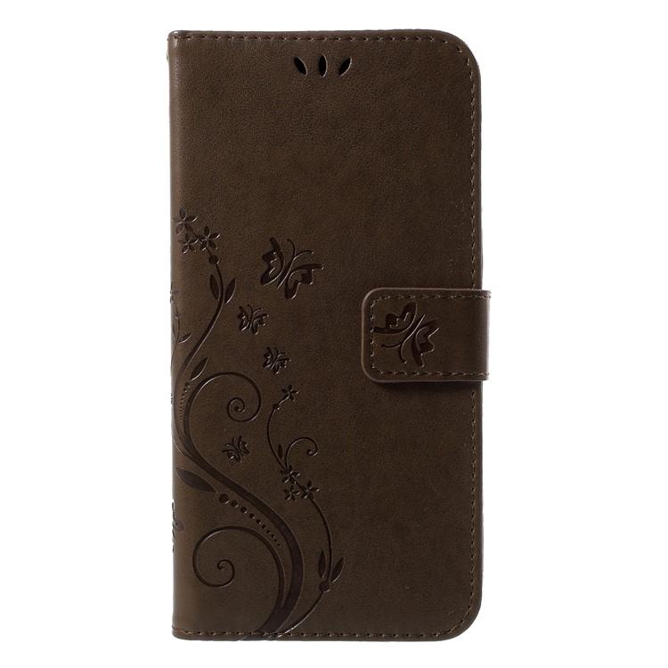 For Xiaomi Mi 8 (6.21-inch) Imprinted Butterfly Flowers PU Leather Wallet Stand Magnetic Casing - Brown-1