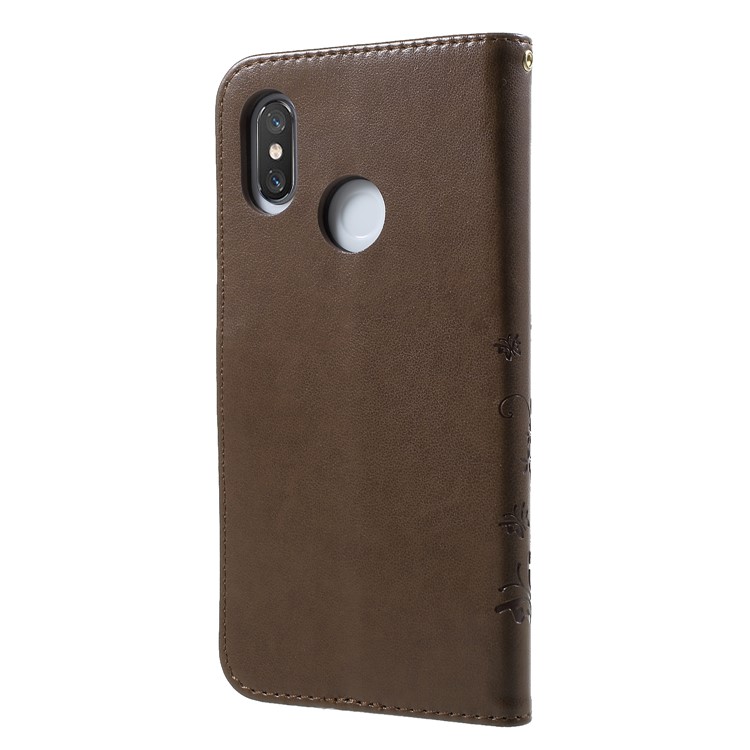 For Xiaomi Mi 8 (6.21-inch) Imprinted Butterfly Flowers PU Leather Wallet Stand Magnetic Casing - Brown-2
