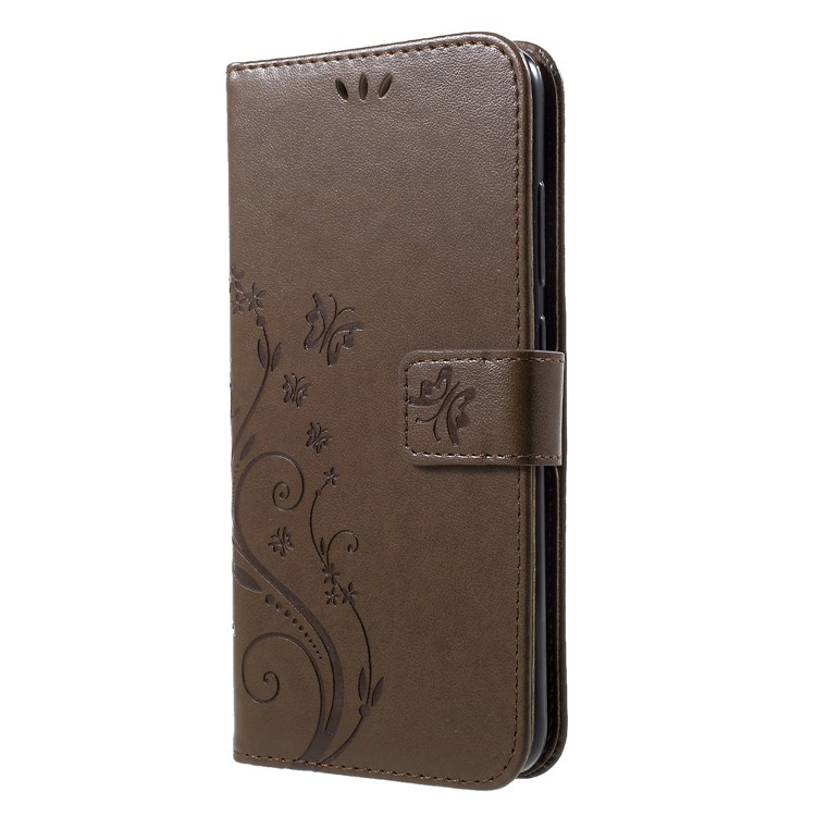 For Xiaomi Mi 8 (6.21-inch) Imprinted Butterfly Flowers PU Leather Wallet Stand Magnetic Casing - Brown-3